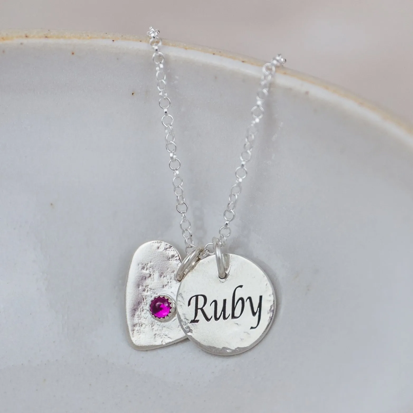 Sterling Silver Personalised Birthstone Heart Pendant