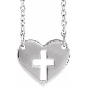 Sterling Silver Pierced Cross Heart 16-18" Necklace
