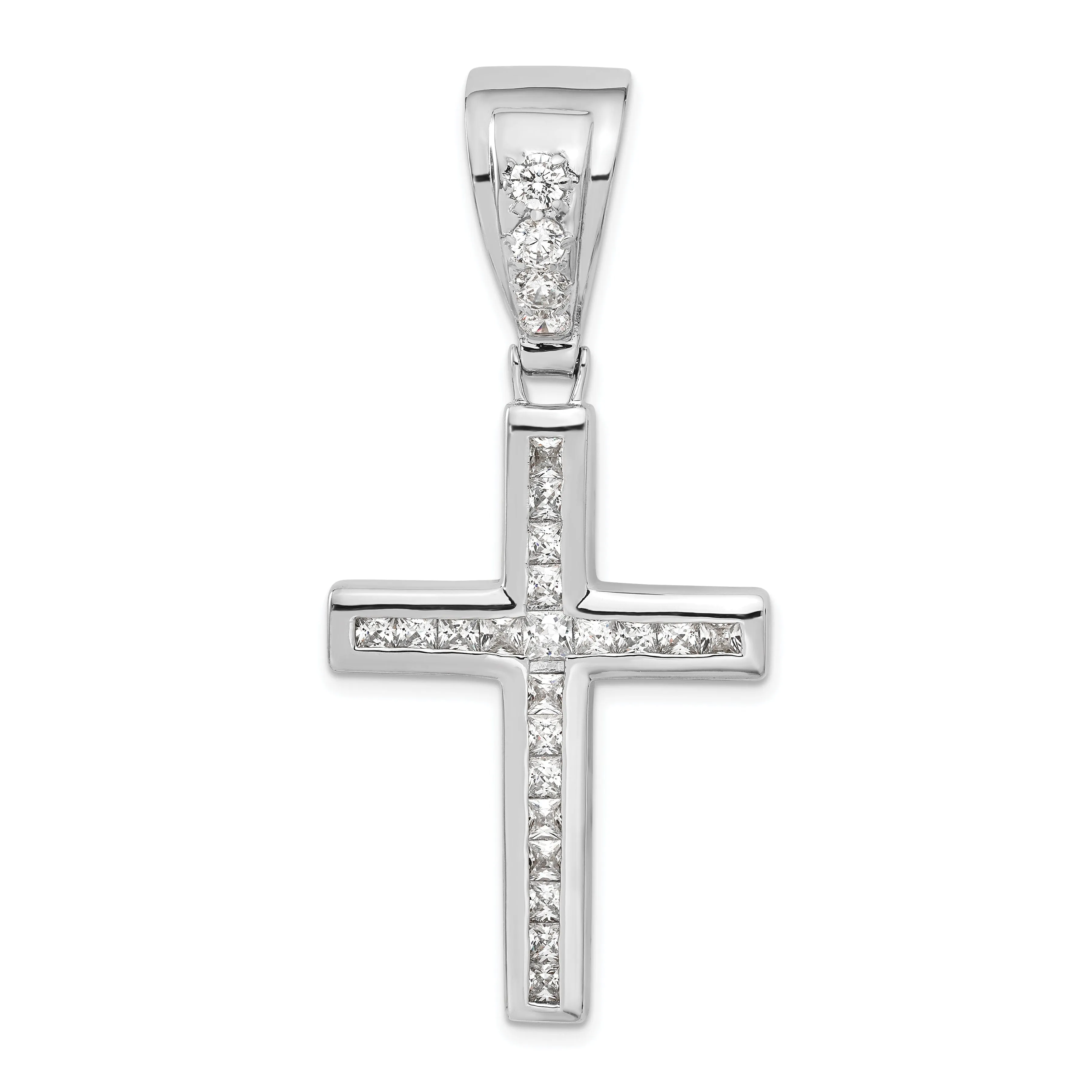 Sterling Silver Polish Finish C.Z Cross Pendant