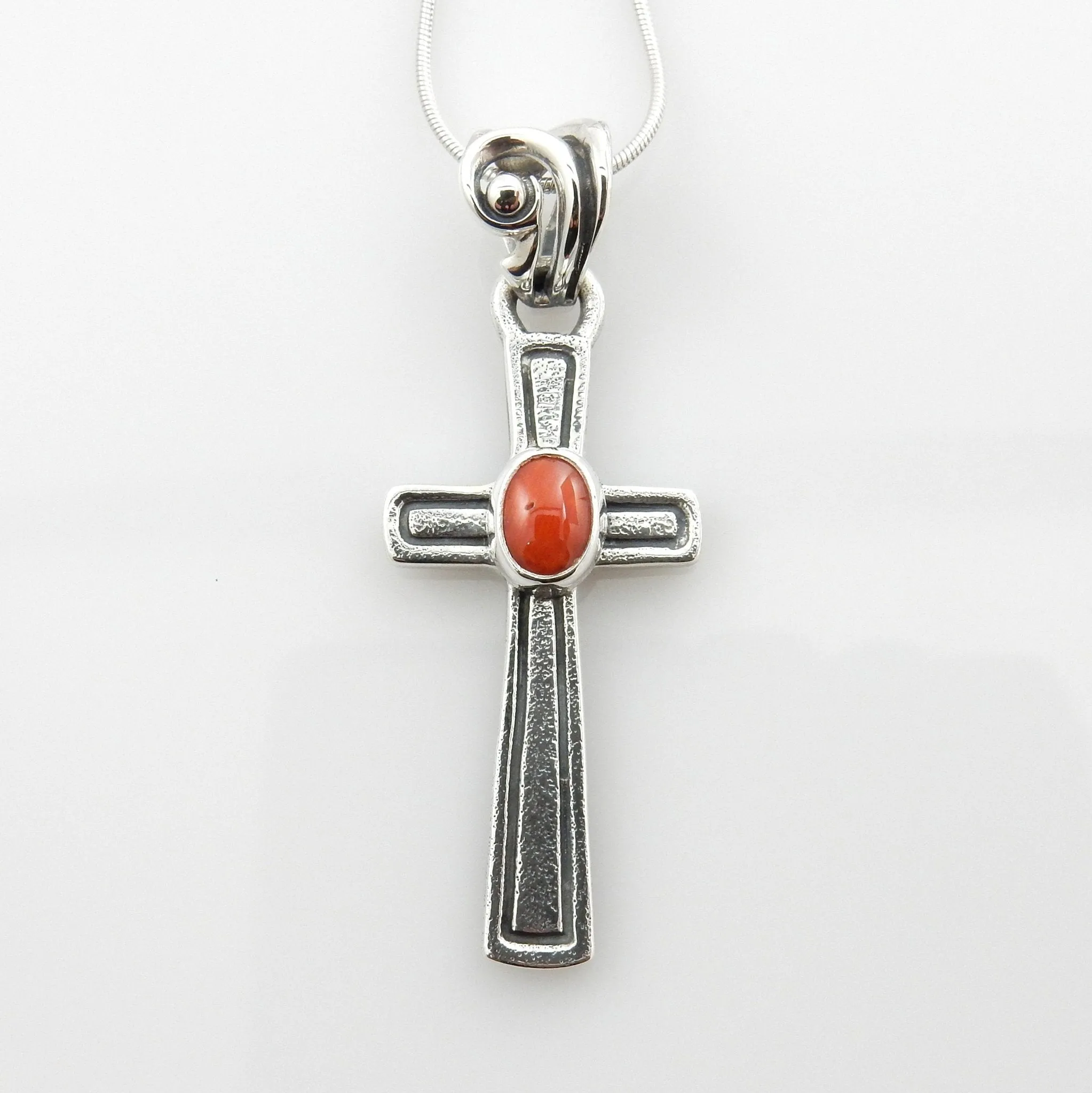 Sterling Silver Red Coral Cross Pendant