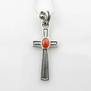 Sterling Silver Red Coral Cross Pendant