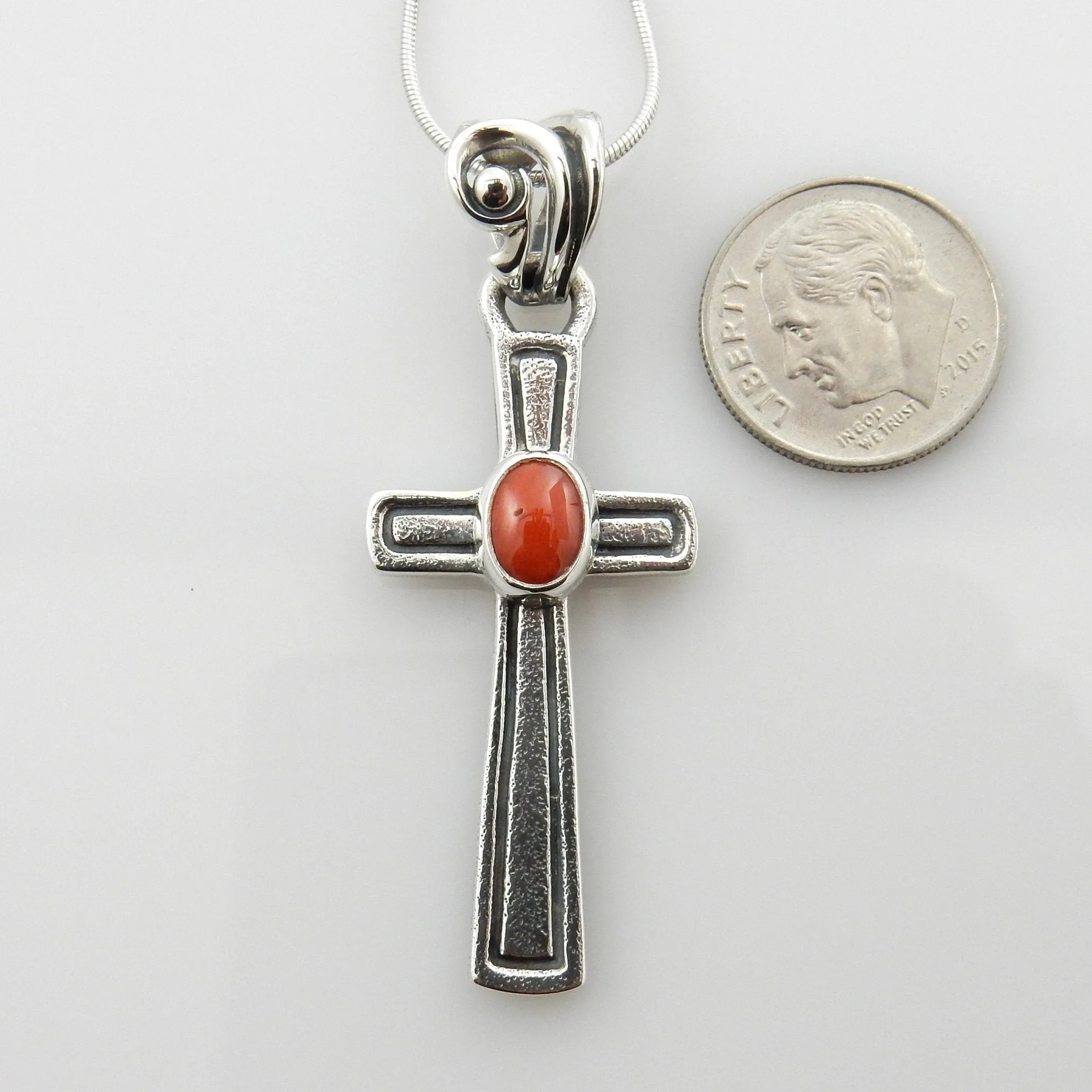 Sterling Silver Red Coral Cross Pendant