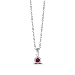 Sterling Silver Rhodium Plated Halo CZ July Birthstone Necklace