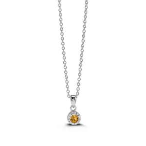 Sterling Silver Rhodium Plated Halo CZ November Birthstone Necklace