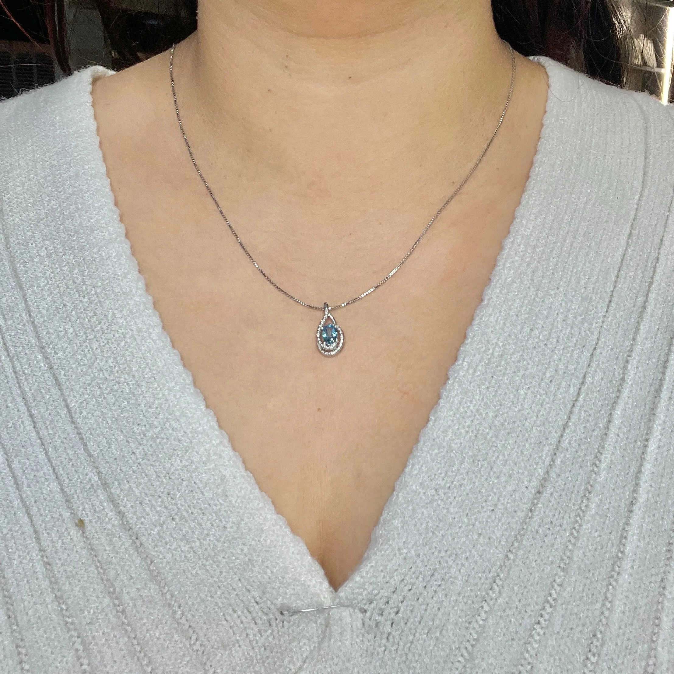 Sterling Silver Rhodium Plated (January) Birthstone Garnet and Diamond Pendant