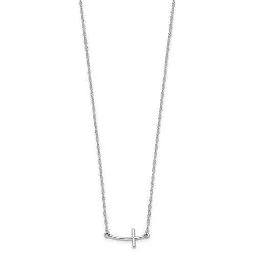 Sterling Silver Rhodium-plated Small Sideways Curved Cross Necklace