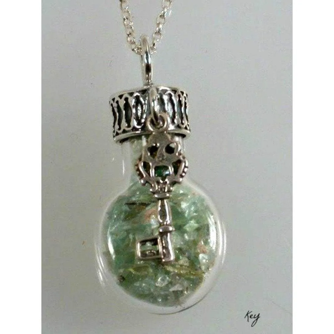 Sterling Silver Roman Glass in a Bottle Necklace with Charms