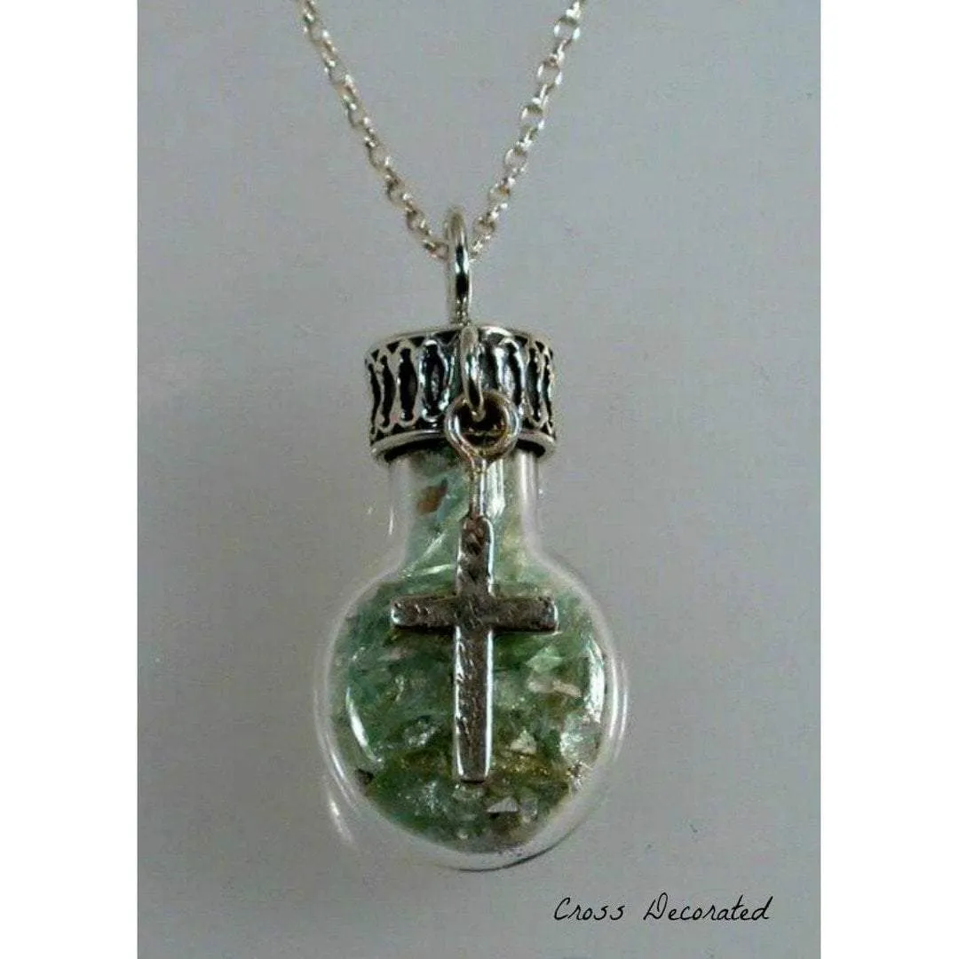 Sterling Silver Roman Glass in a Bottle Necklace with Charms