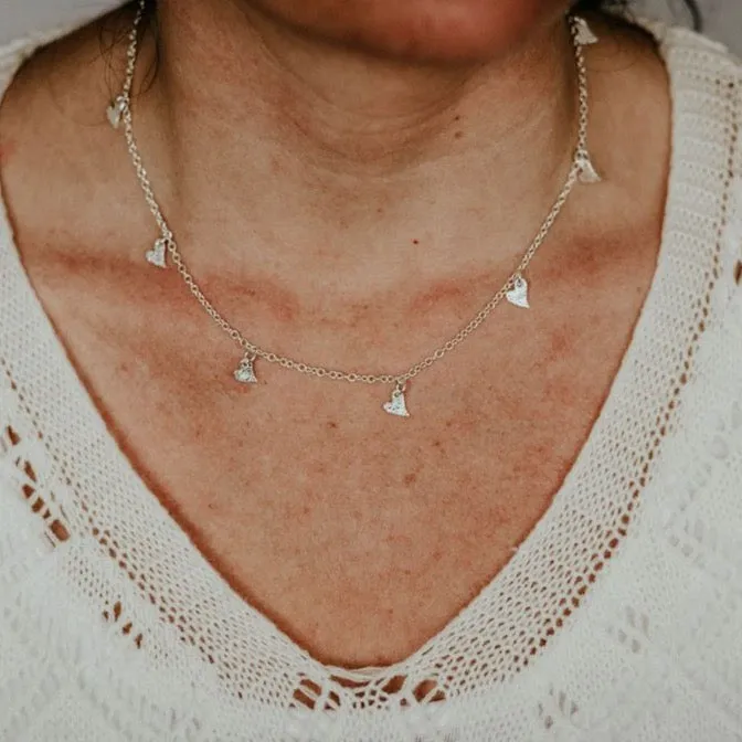 Sterling Silver Short Tilted Heart Charm Necklace
