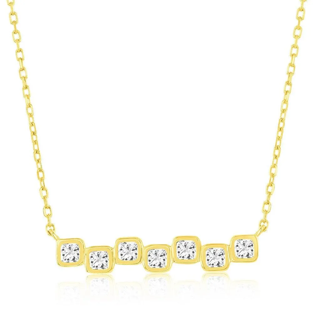 Sterling Silver, Square Bezel-Set CZ Bar Necklace - Gold Plated