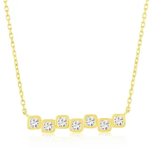 Sterling Silver, Square Bezel-Set CZ Bar Necklace - Gold Plated