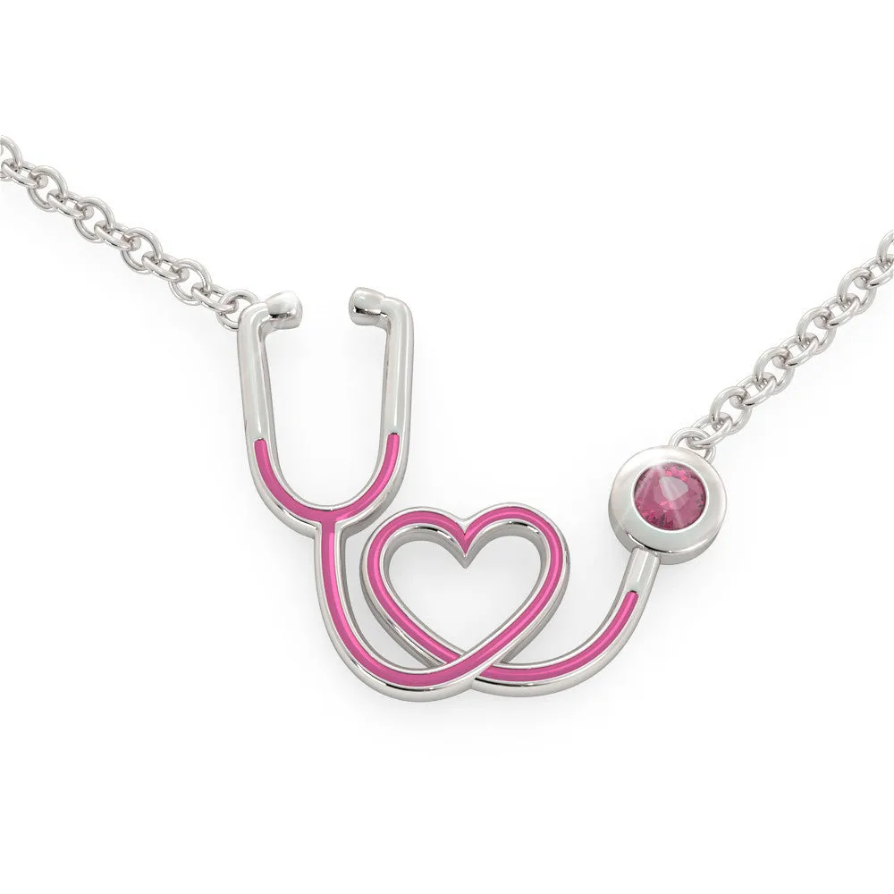 Stethoscope - Birthstone Necklace (.925 silver)