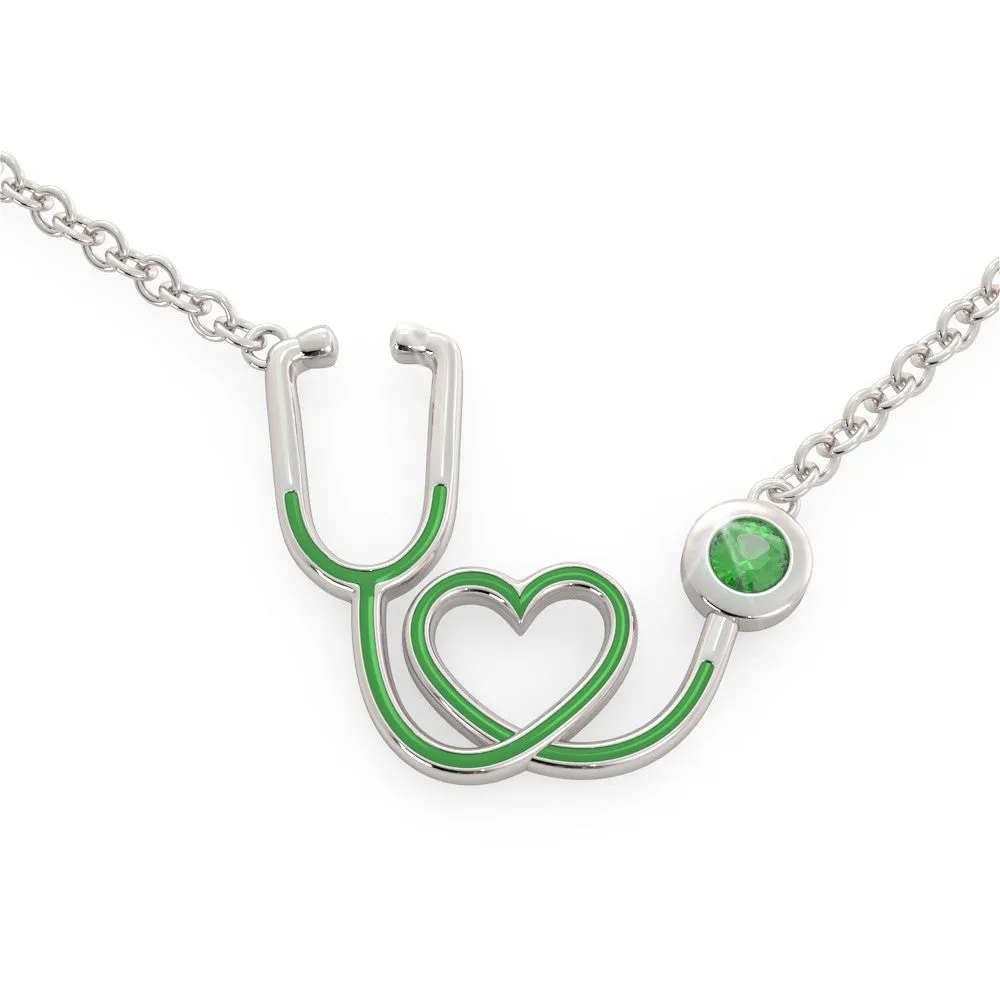Stethoscope - Birthstone Necklace (.925 silver)