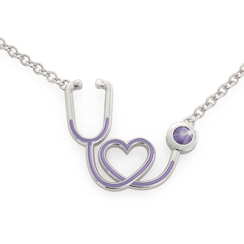 Stethoscope - Birthstone Necklace (.925 silver)