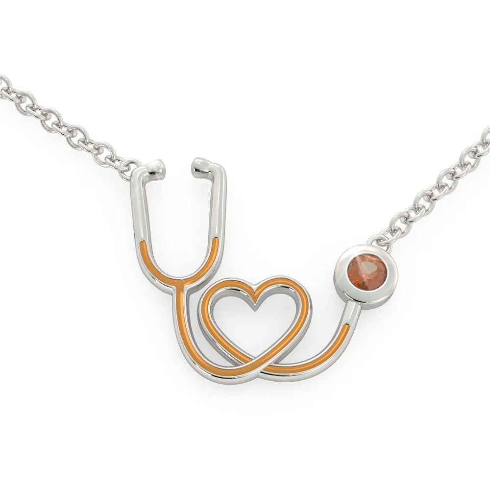 Stethoscope - Birthstone Necklace (.925 silver)