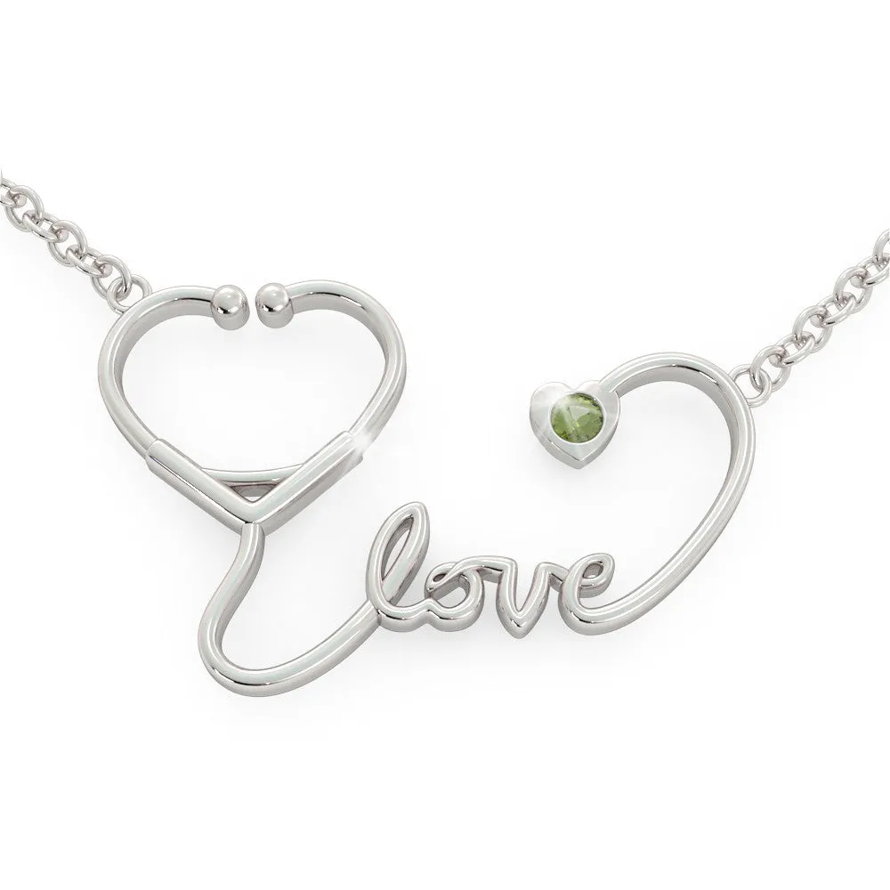 Stethoscope Love - Birthstone Necklace (.925 silver)