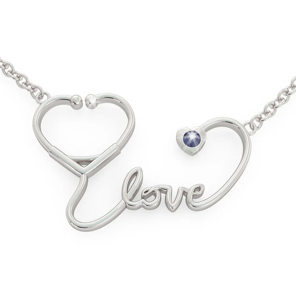 Stethoscope Love - Birthstone Necklace (.925 silver)