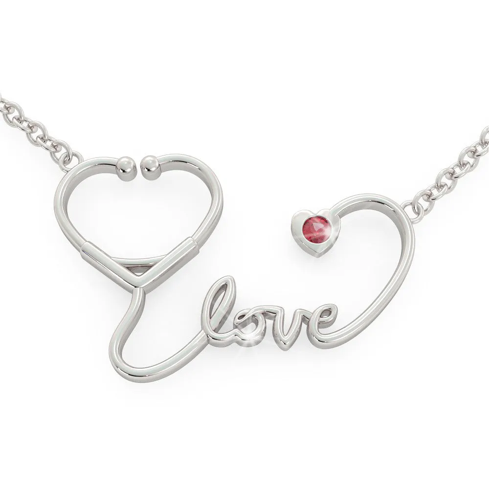 Stethoscope Love - Birthstone Necklace (.925 silver)