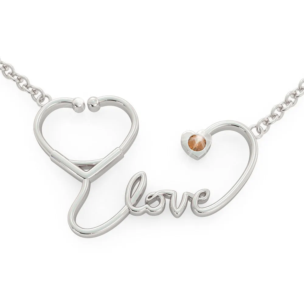 Stethoscope Love - Birthstone Necklace (.925 silver)