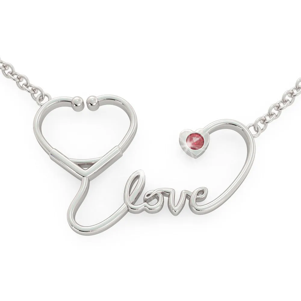 Stethoscope Love - Birthstone Necklace (.925 silver)