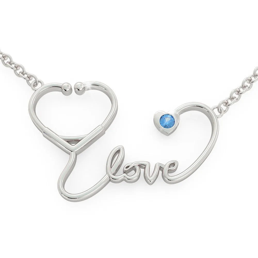 Stethoscope Love - Birthstone Necklace (.925 silver)