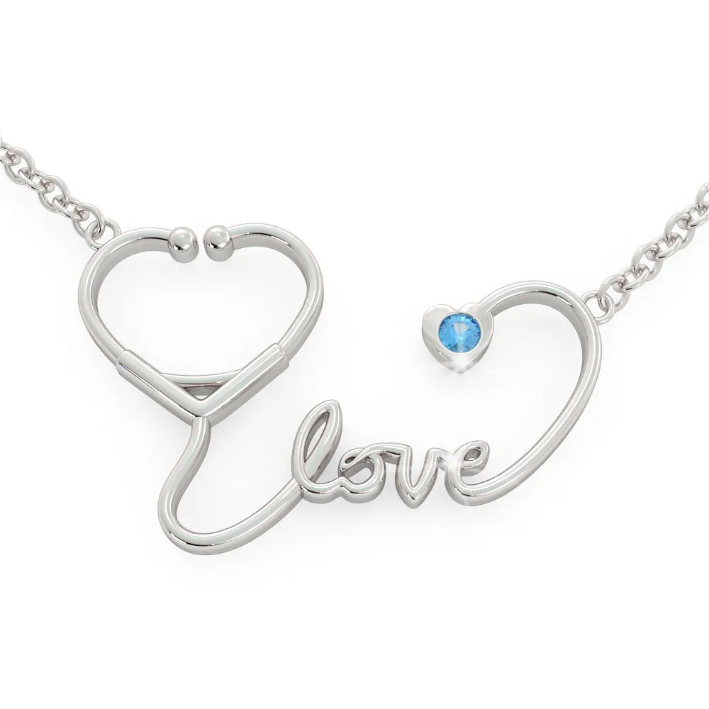 Stethoscope Love - Birthstone Necklace (.925 silver)
