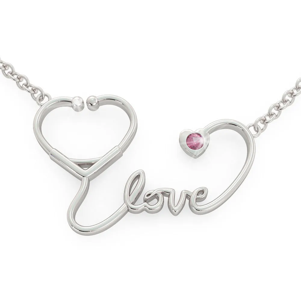 Stethoscope Love - Birthstone Necklace (.925 silver)