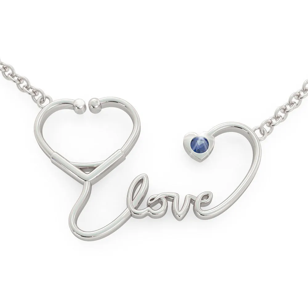 Stethoscope Love - Birthstone Necklace (.925 silver)