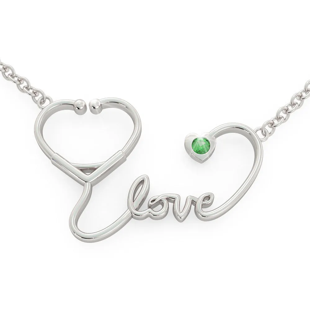 Stethoscope Love - Birthstone Necklace (.925 silver)