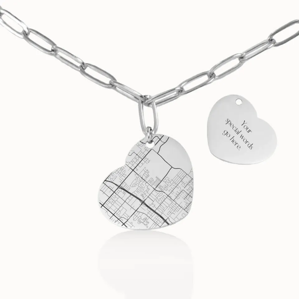 Street Map Heart Pendant on Paperclip Chain