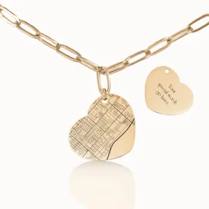 Street Map Heart Pendant on Paperclip Chain