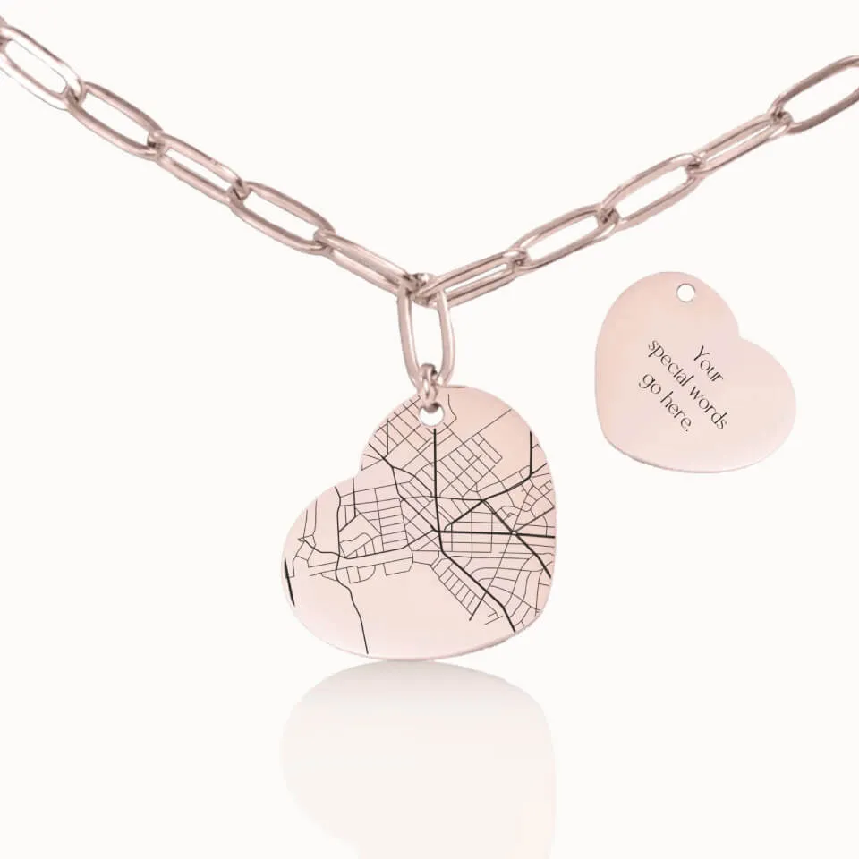 Street Map Heart Pendant on Paperclip Chain