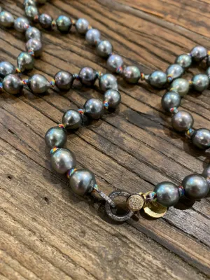 Tahitian Pearl Necklace on Colorful Thread w/ Diamond Clasp | 33"
