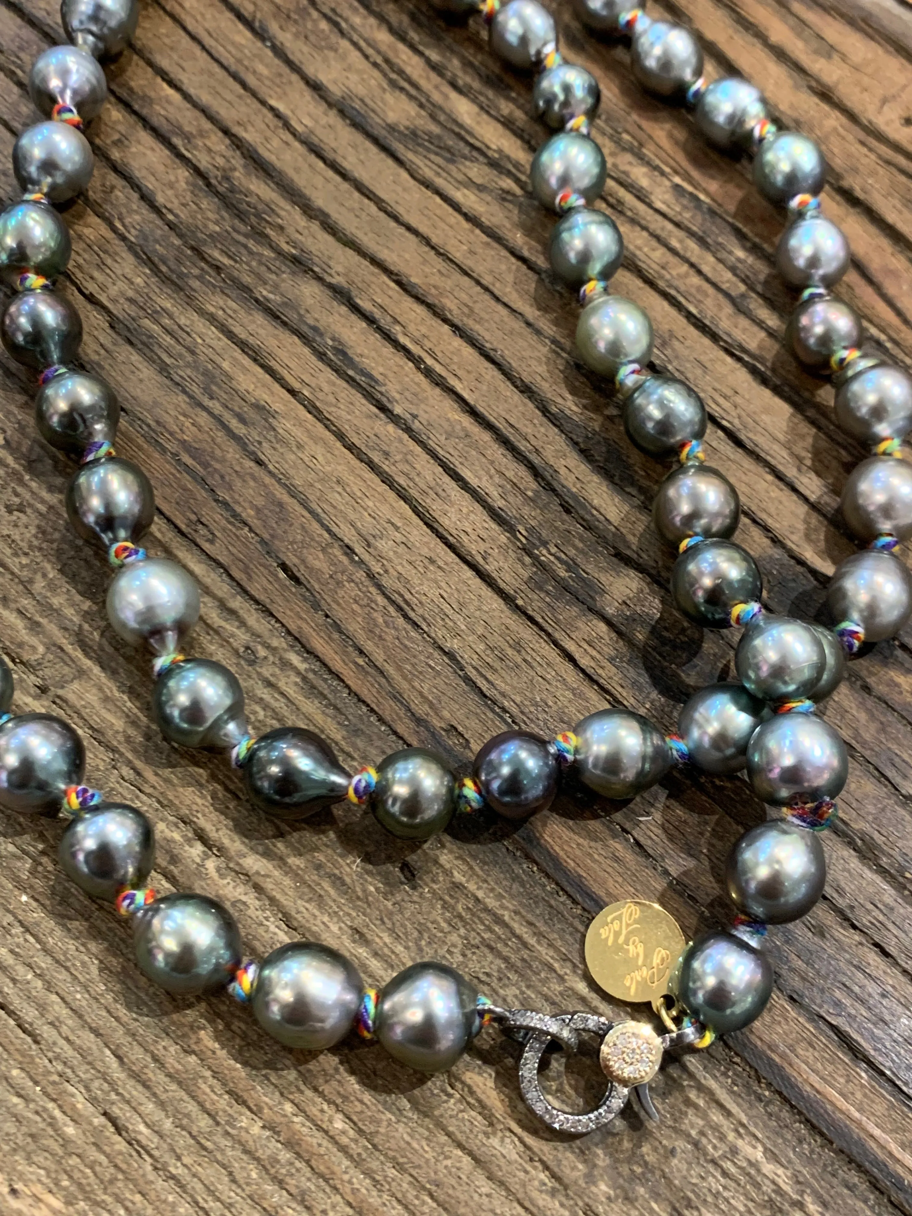 Tahitian Pearl Necklace on Colorful Thread w/ Diamond Clasp | 33"