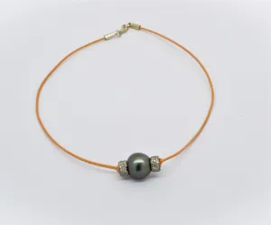 Tahitian pearl w/ Silver pave diamond Rondels