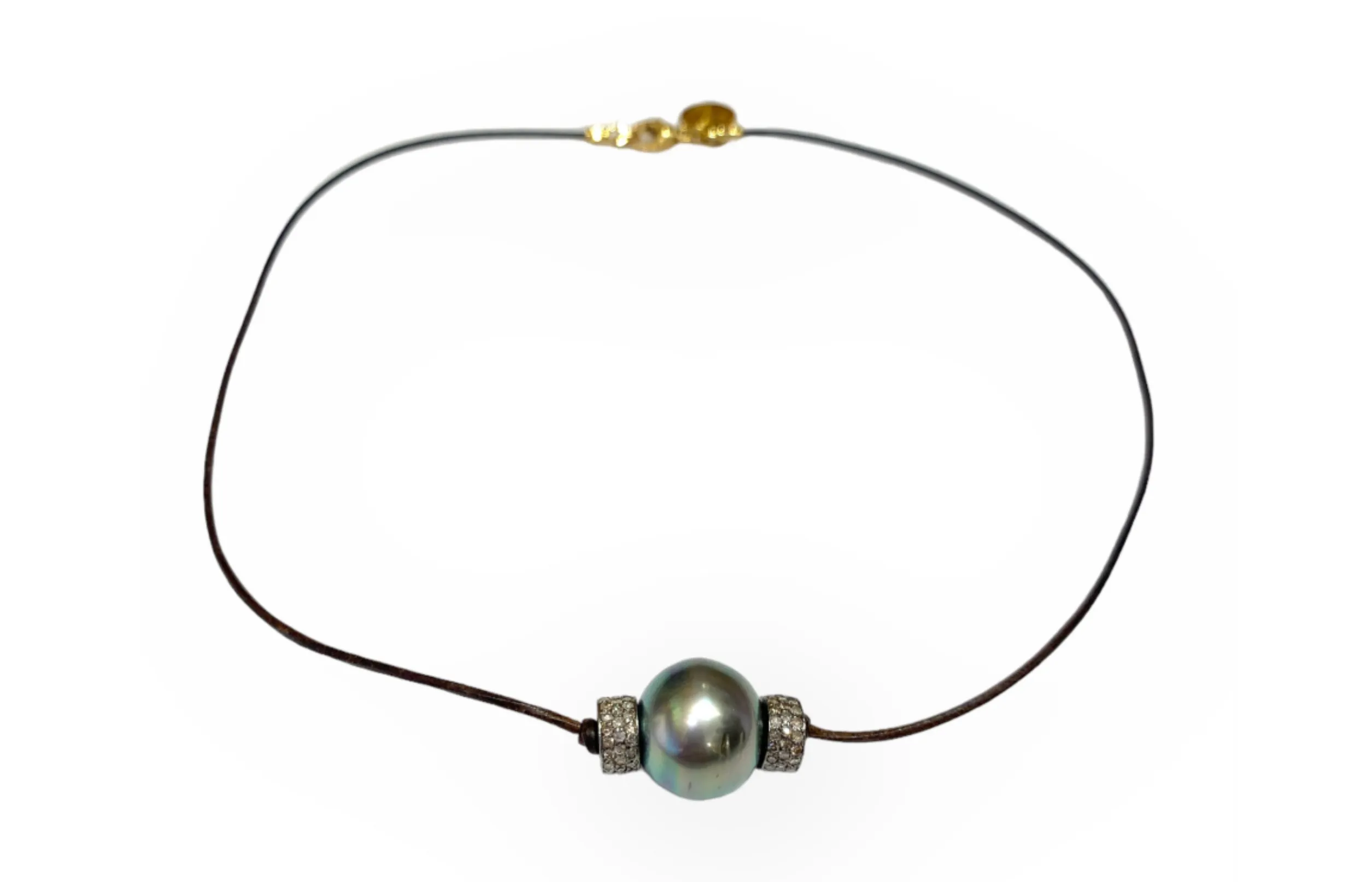 Tahitian pearl w/ Silver pave diamond Rondels
