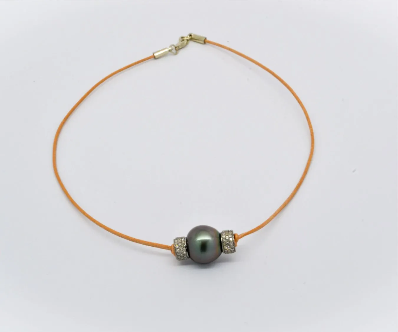 Tahitian pearl w/ Silver pave diamond Rondels