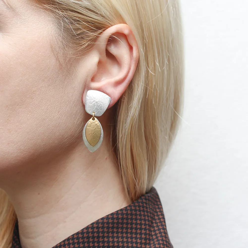 Tapered Square with Layered Leaves Clip or Post Earring