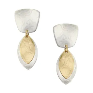 Tapered Square with Layered Leaves Clip or Post Earring