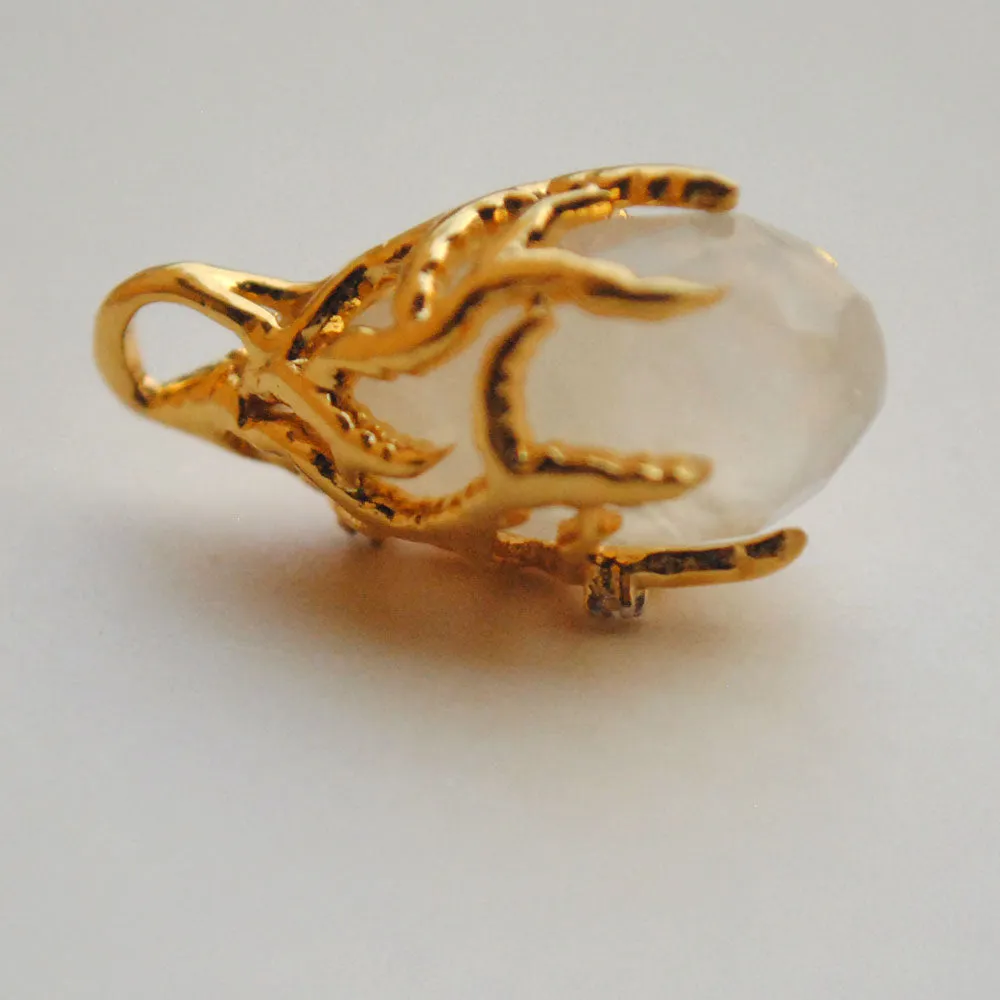 Teardrop Briolette Moonstone & Diamond Necklace Pendant in 14K Yellow Gold  (LP072)