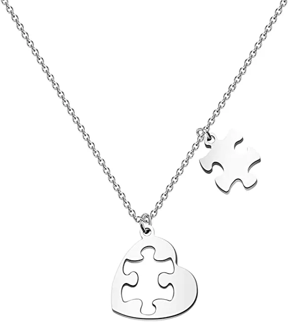 Teens and Children's Necklaces:  Sterling Silver Jigsaw Heart Necklaces