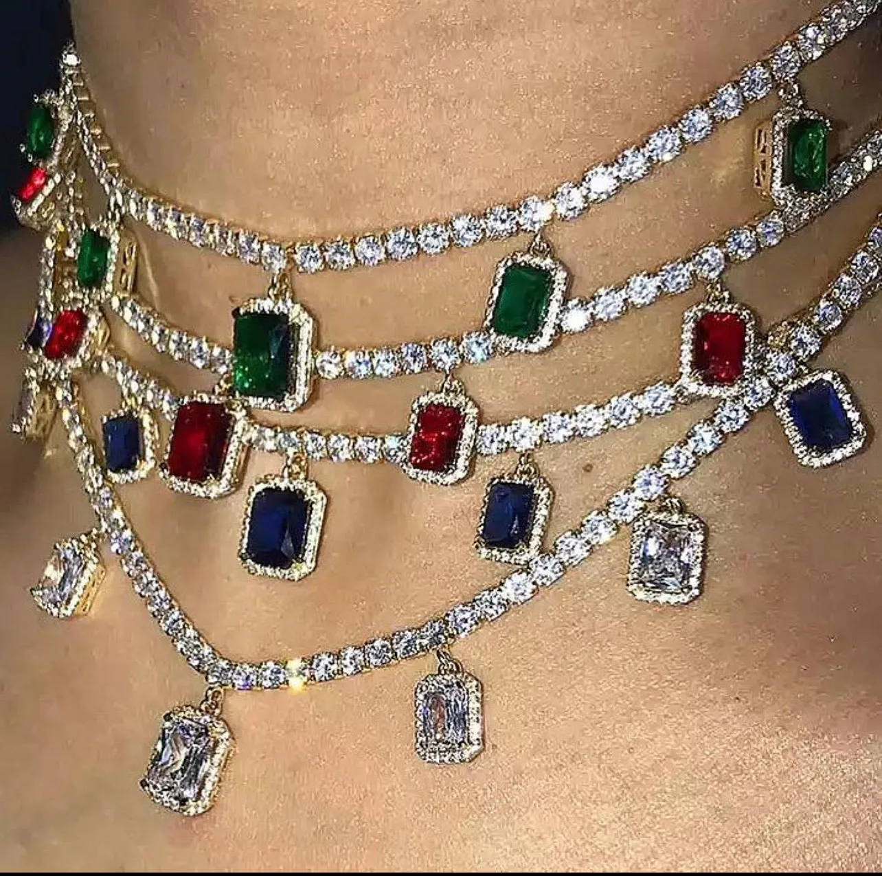 Tennis Square gem tennis choker (FREE! BUY ONE GET ONE FREE ,ADD 2 TO CART)