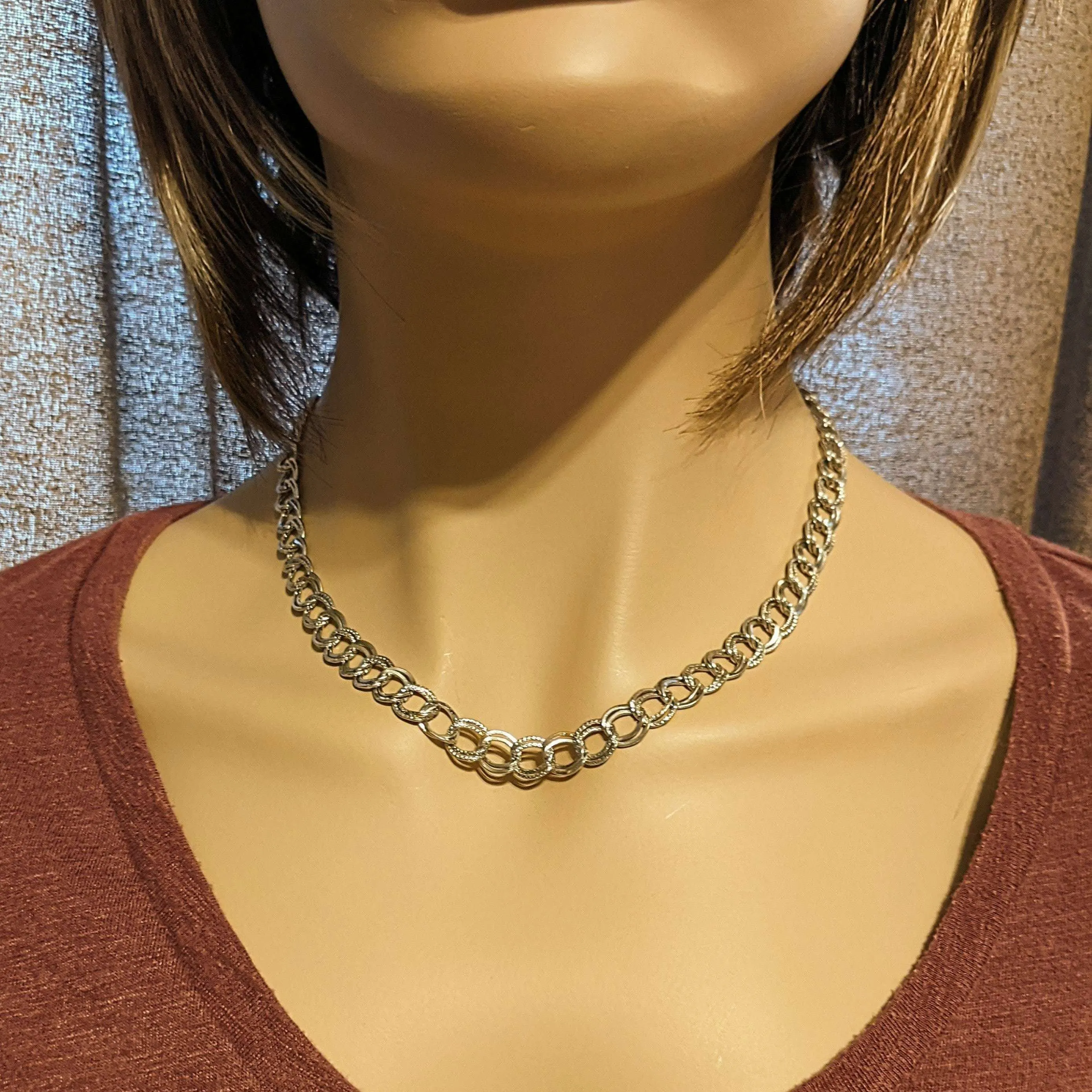Textured Double Oval Link Necklace, 18 inch