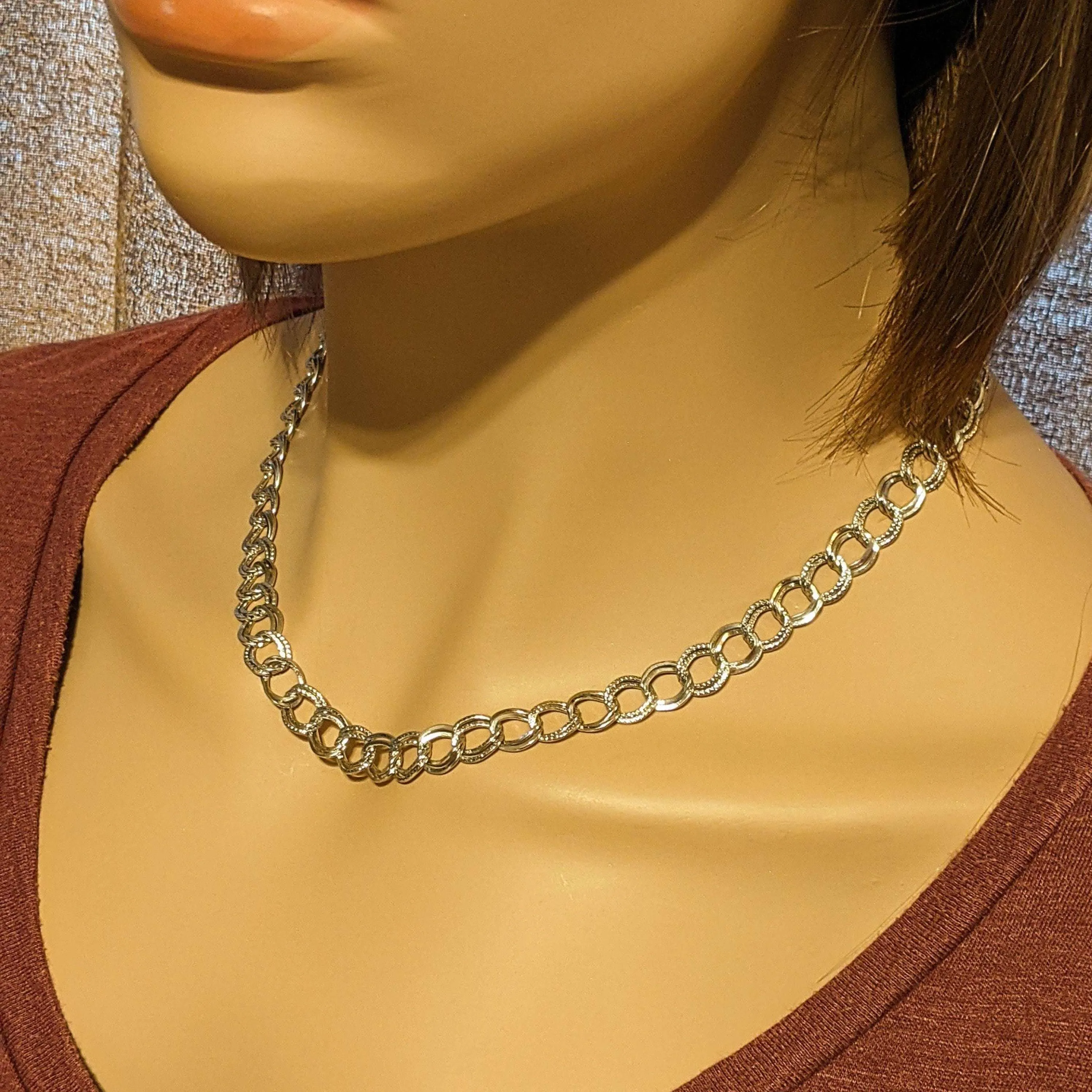 Textured Double Oval Link Necklace, 18 inch