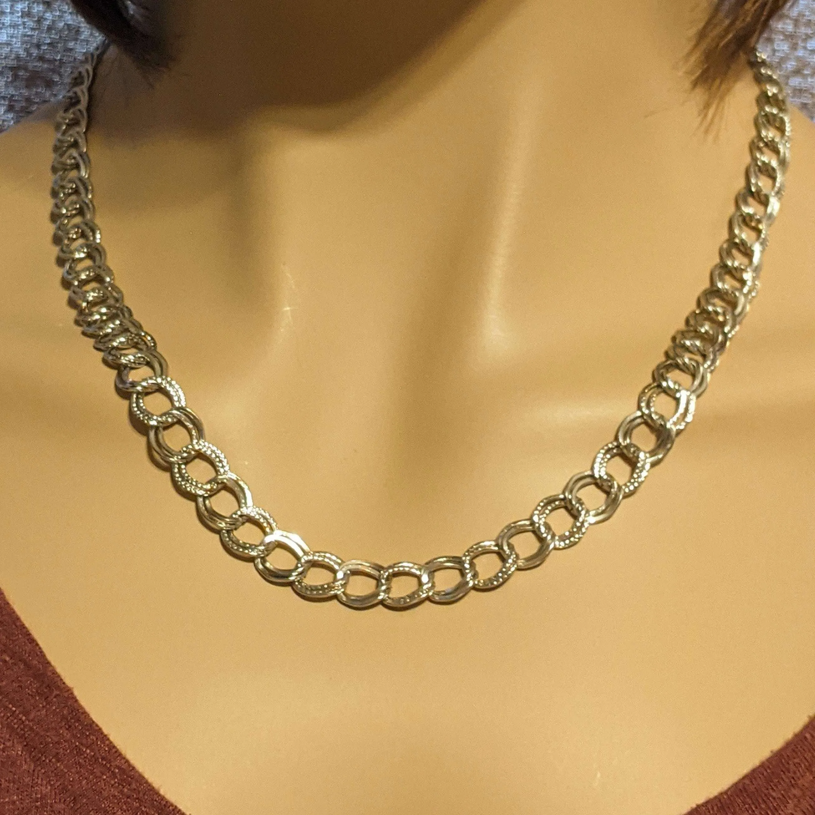Textured Double Oval Link Necklace, 18 inch