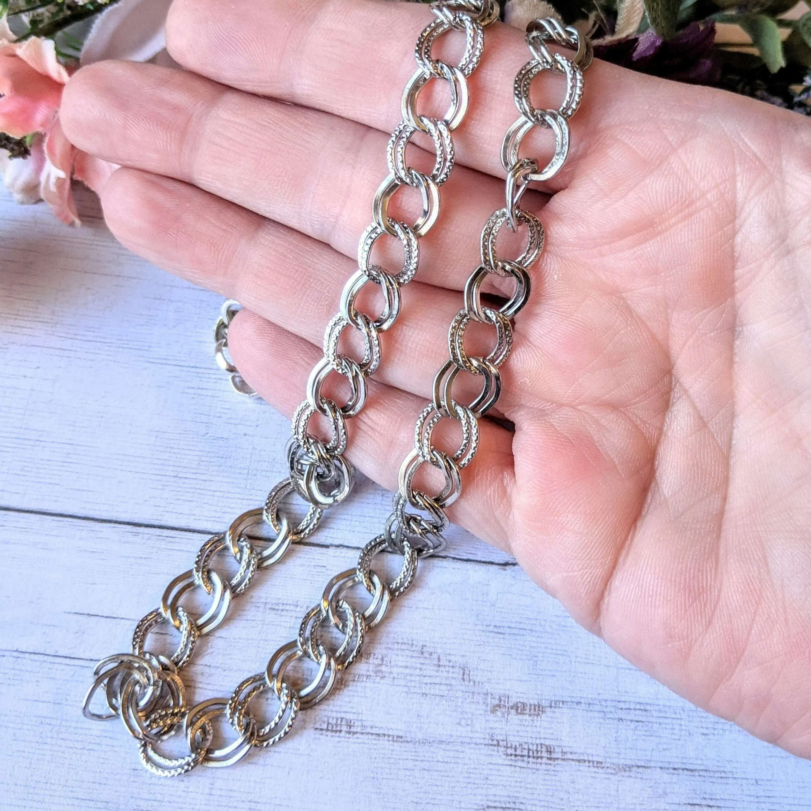 Textured Double Oval Link Necklace, 18 inch