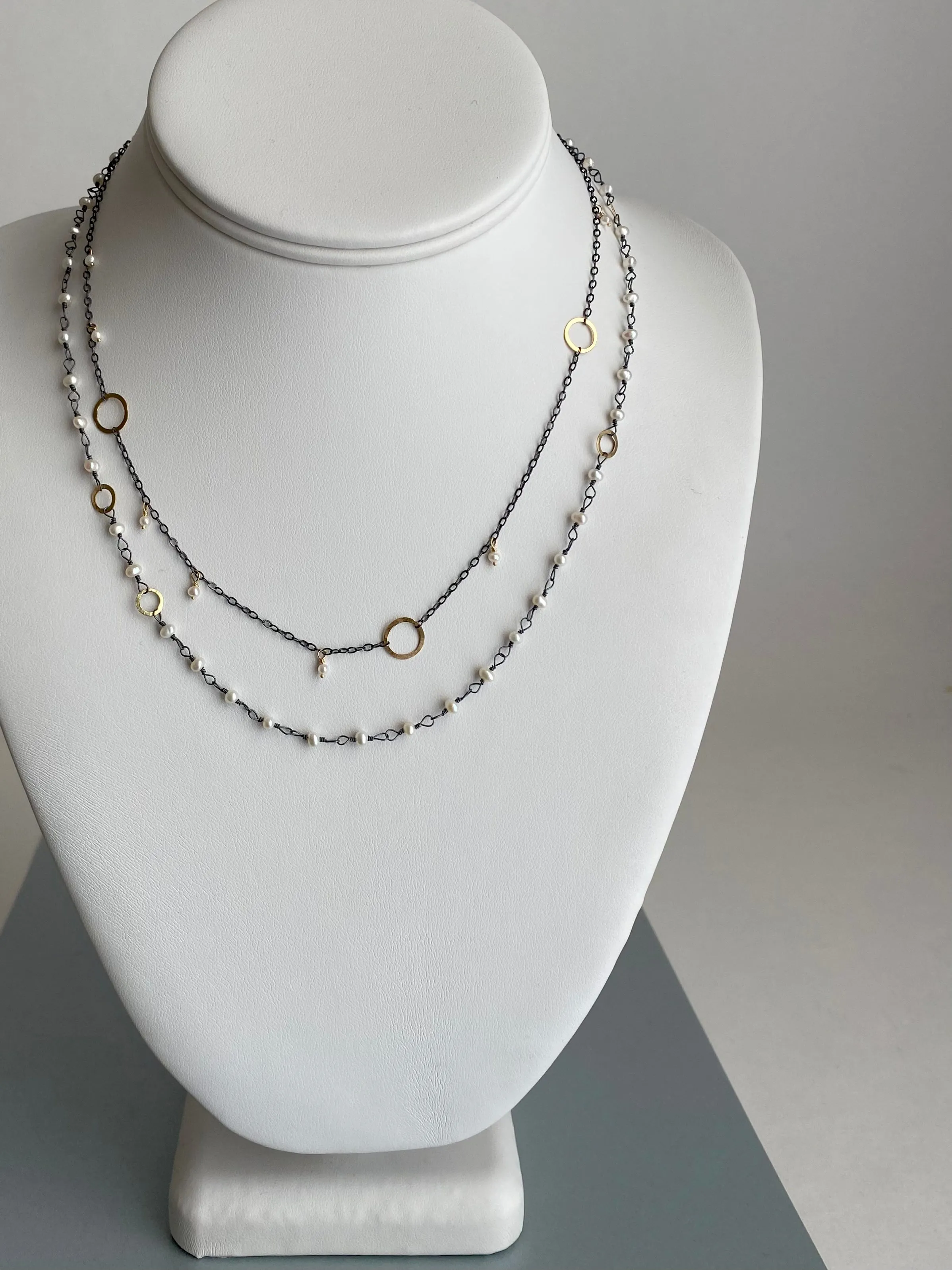 The Hand Tied Pearl Necklace & The Delicate Necklace With Circles And Stones
