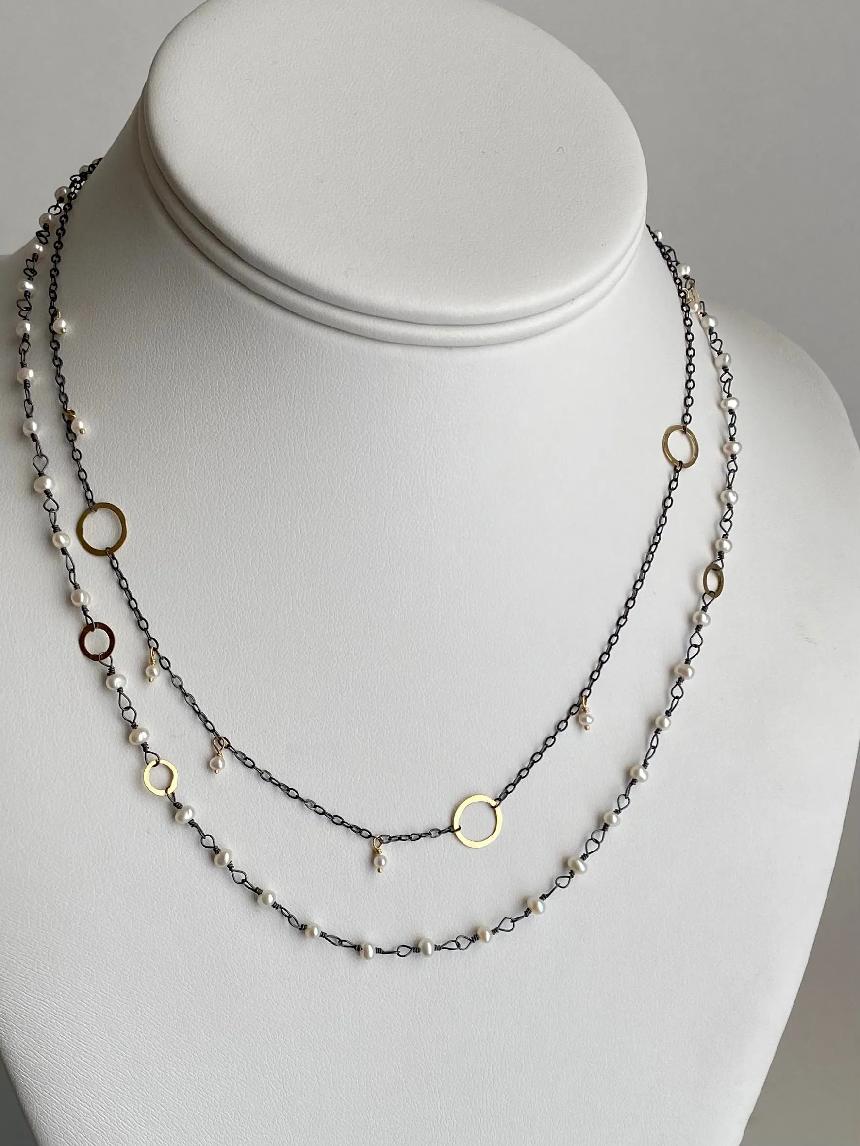 The Hand Tied Pearl Necklace & The Delicate Necklace With Circles And Stones