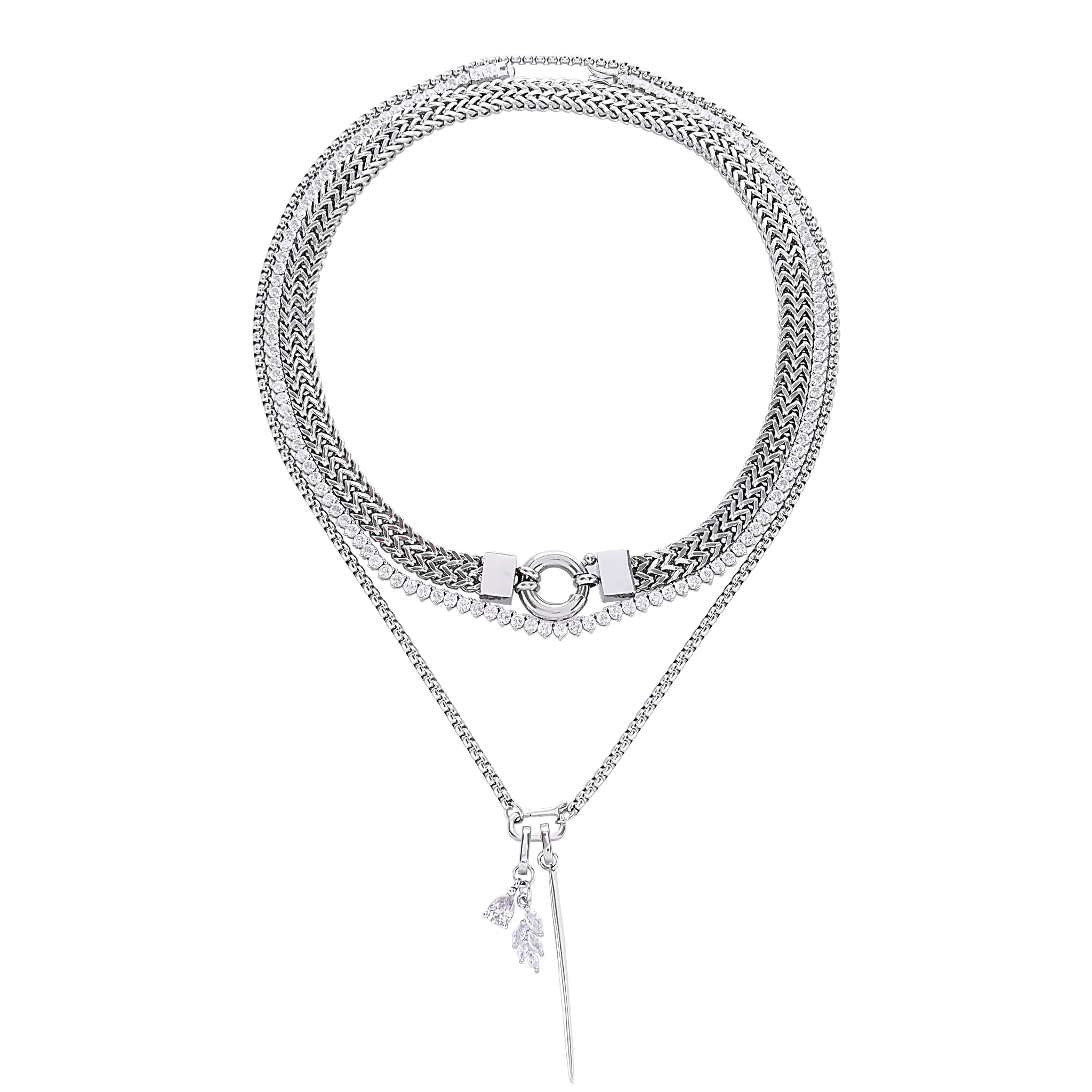 THE NEEDLE AND THE TENNIS LAYERED NECKLACE SET