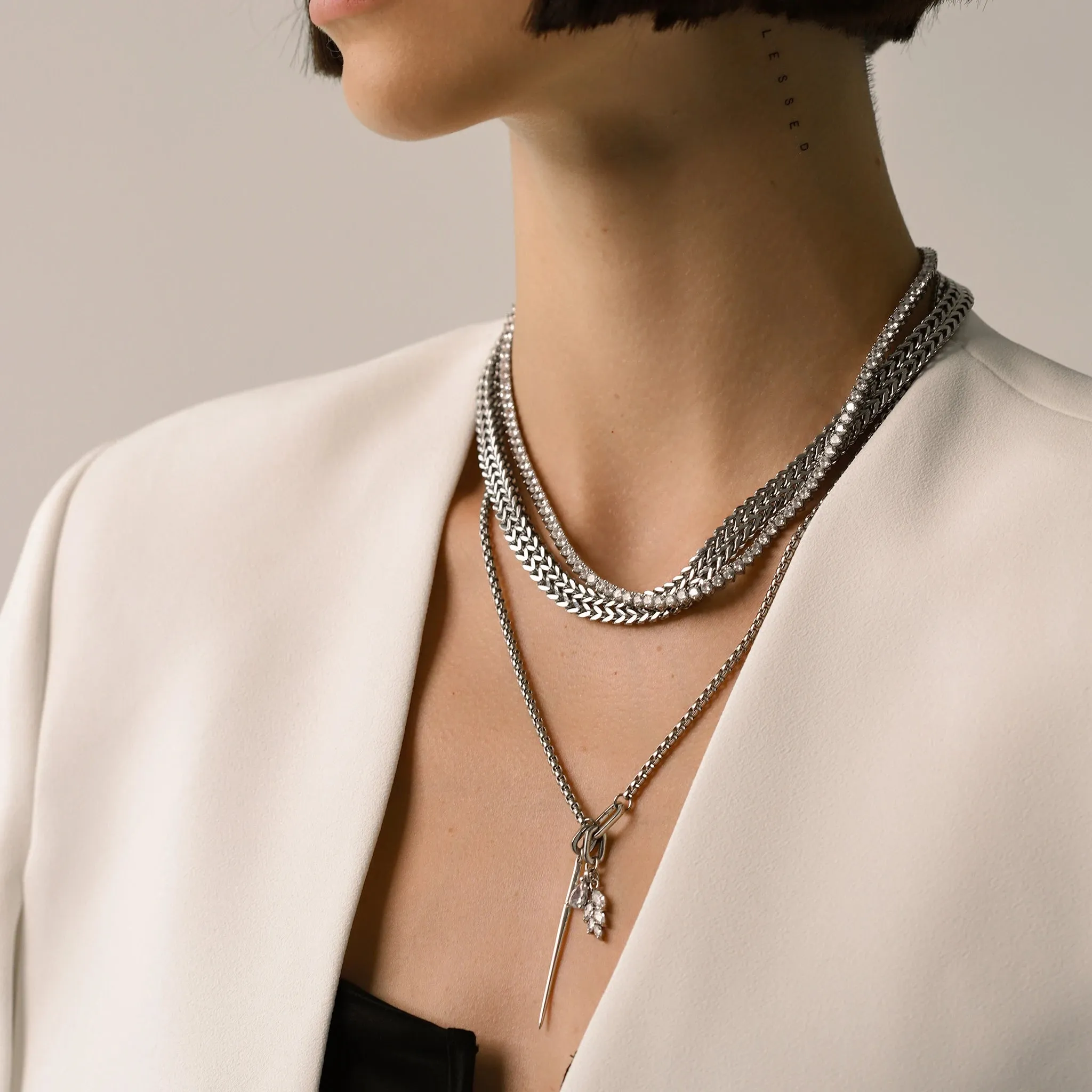 THE NEEDLE AND THE TENNIS LAYERED NECKLACE SET